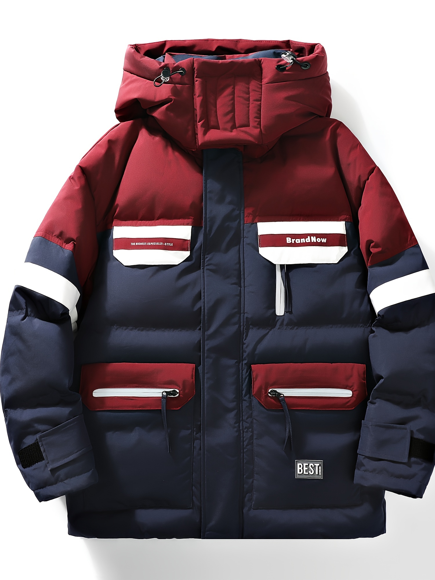 Men's Letter Print Puffer Jacket, Casual Windproof Flap Pocket Padded Coat  For Fall Winter - Temu