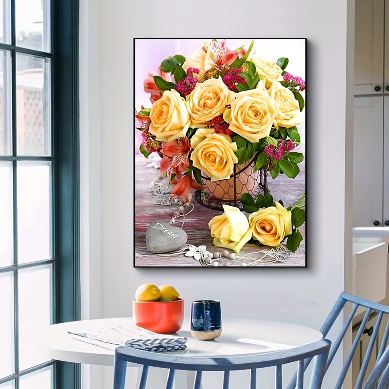 1pc 5d Diy Artificial Full Round Diamonds Painting Set For Adults Beginners  Frameless Flowers Pattern Diamonds Art For Home Wall Decoration And Gift