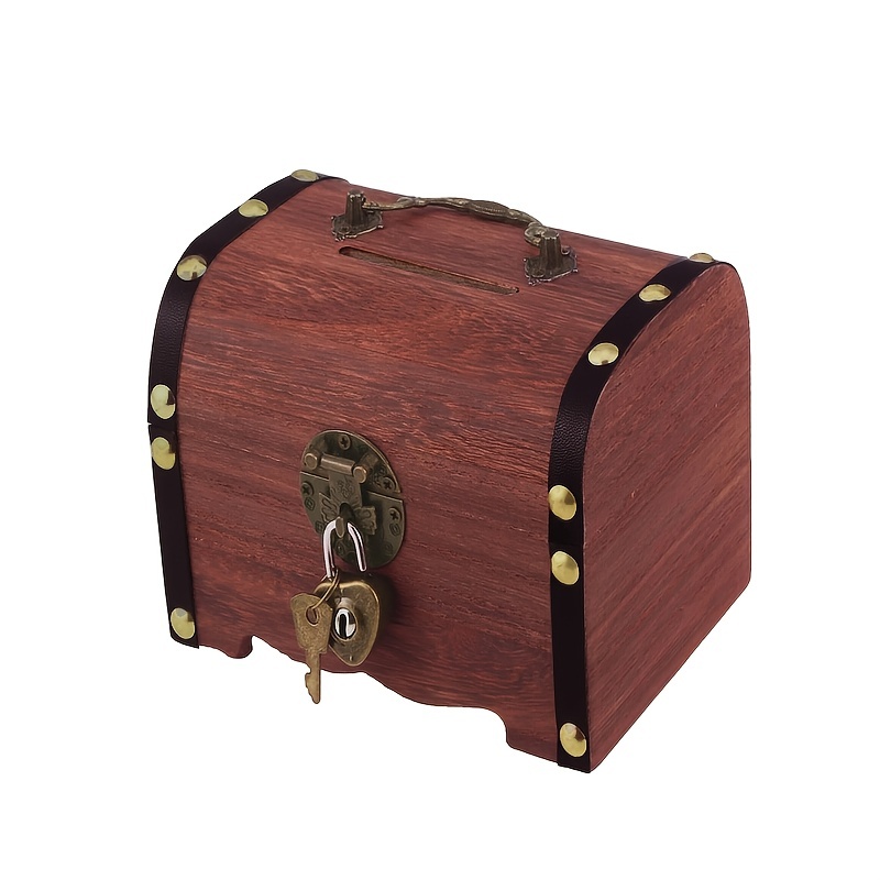 TEMU Vintage Wooden - Waterproof Money Storage Box With Lock, Coins & Keepsakes, Ideal Gift For Birthdays, Weddings & Home Decor