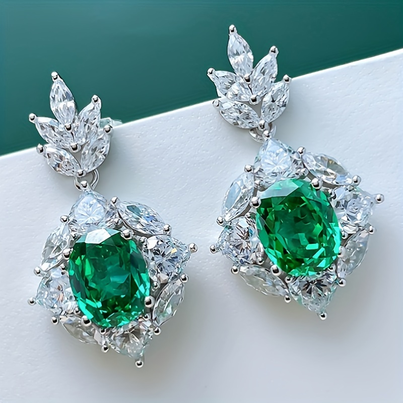 Retro Green Synthetic Zirconia Drop Earrings Women's Engagement Banquet Daily Wear Elegant Premium Ear Jewelry