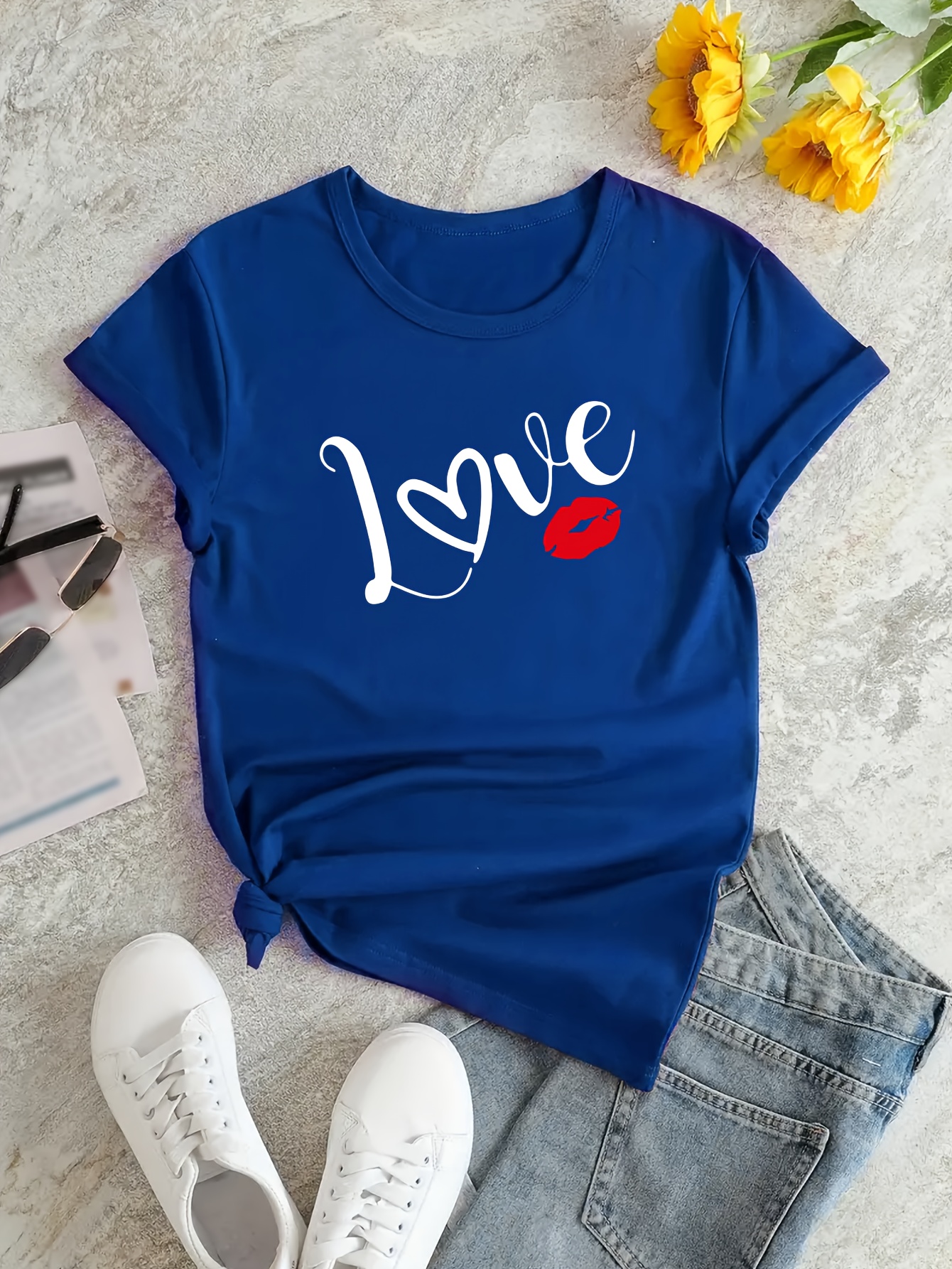 Letter Print T shirt Short Sleeve Crew Neck Casual Top - Temu Canada