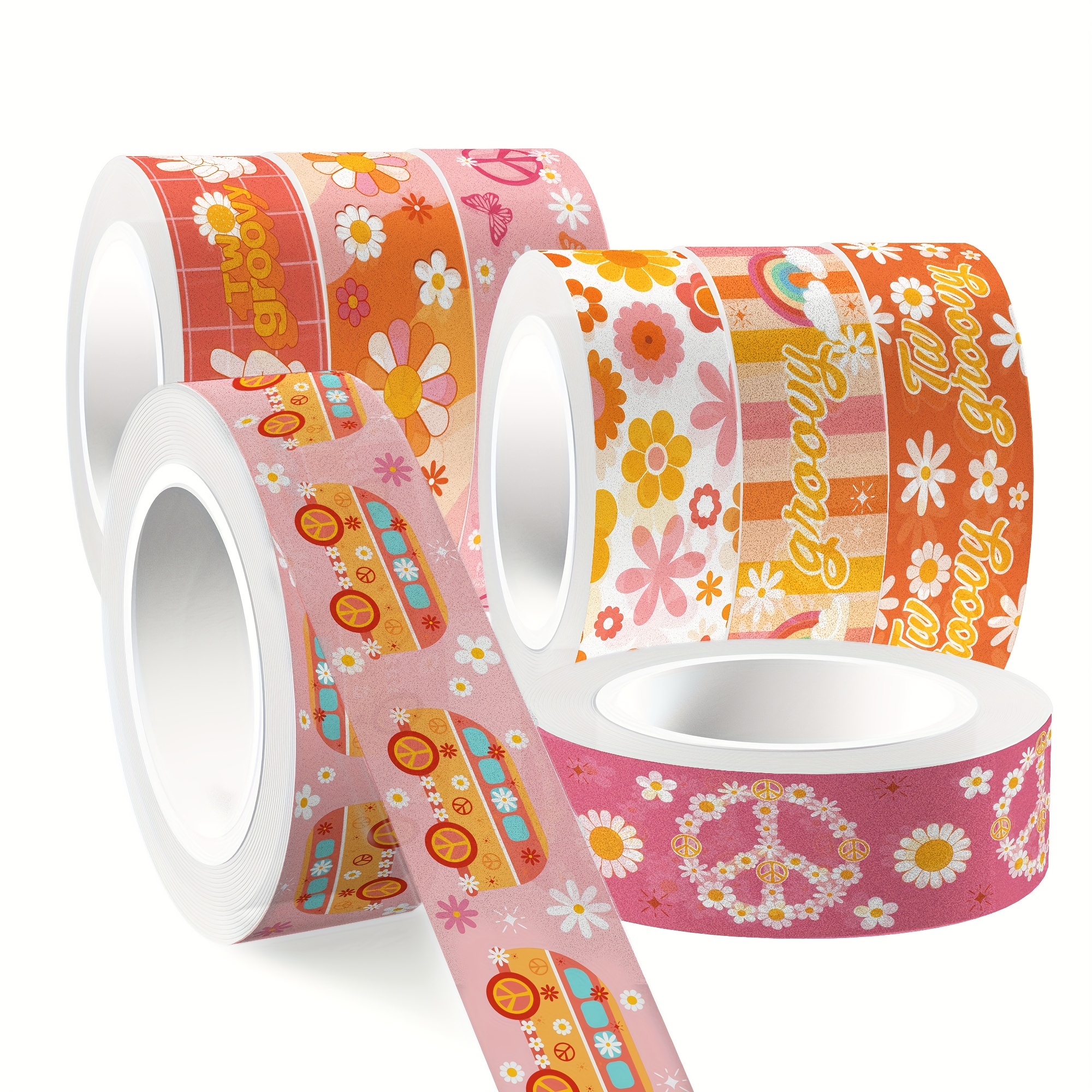 12 Rolls, Groovy Boho Washi Tape Retro Rainbow Flower Washi Masking Tape  Groovy Hippie Cute Decorative Craft Tape Back To School Washi Tape For