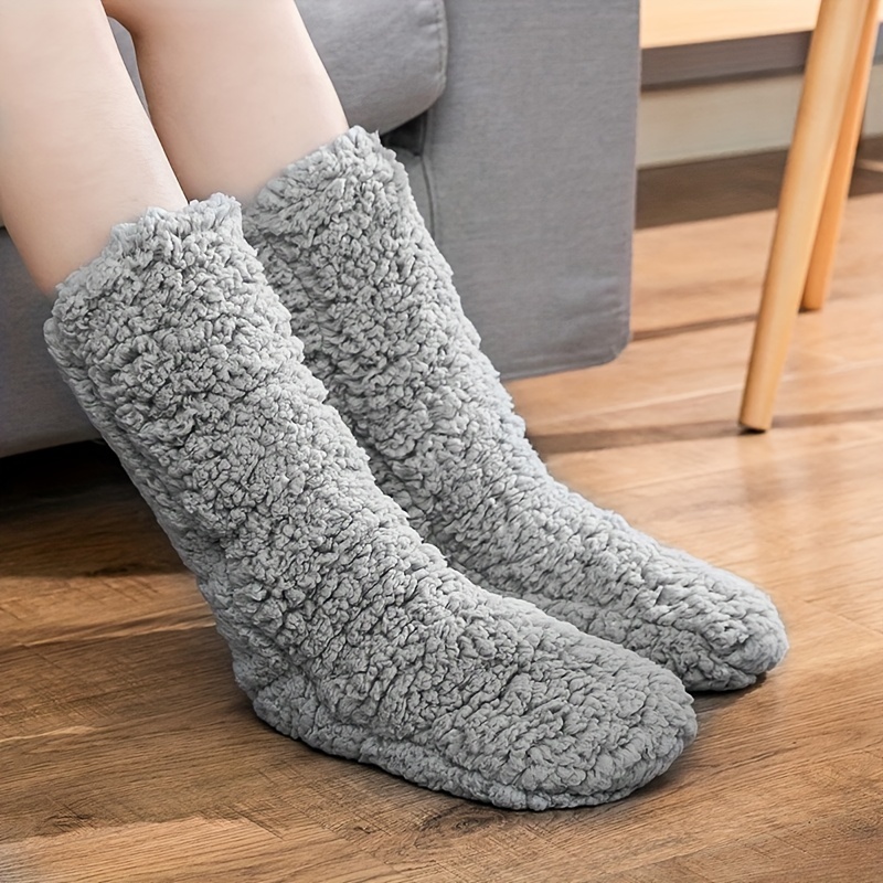 Alas Angel Coral Fleece Calcetines Mujer Otoño E Invierno Peluche grueso  Calcetines de piso cálido Calcetines de color sólido sin derramamiento  Sueño-6pcs