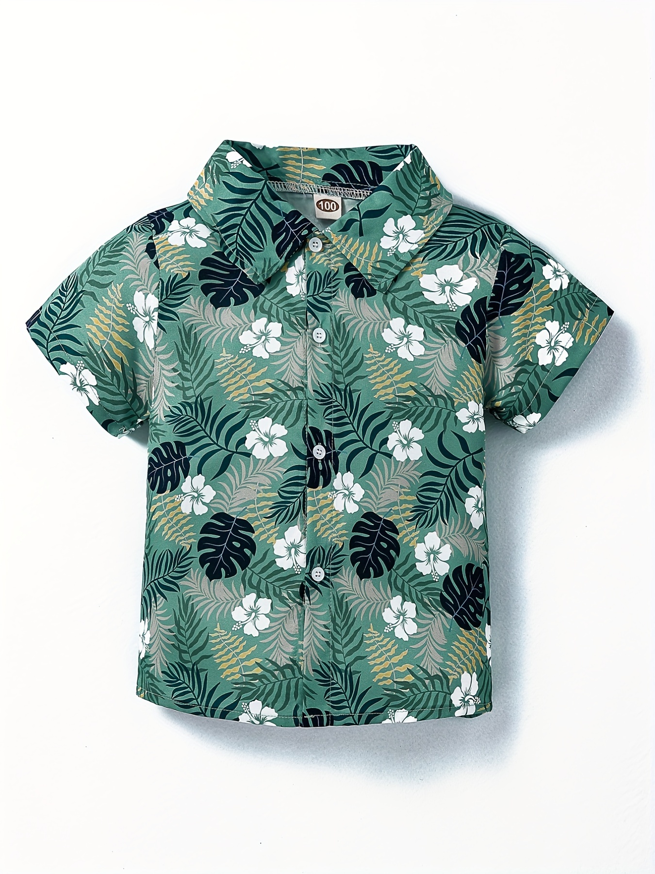 Boys Flower & Leaf Shirt Tops Short Sleeve Button Down Casual Summer