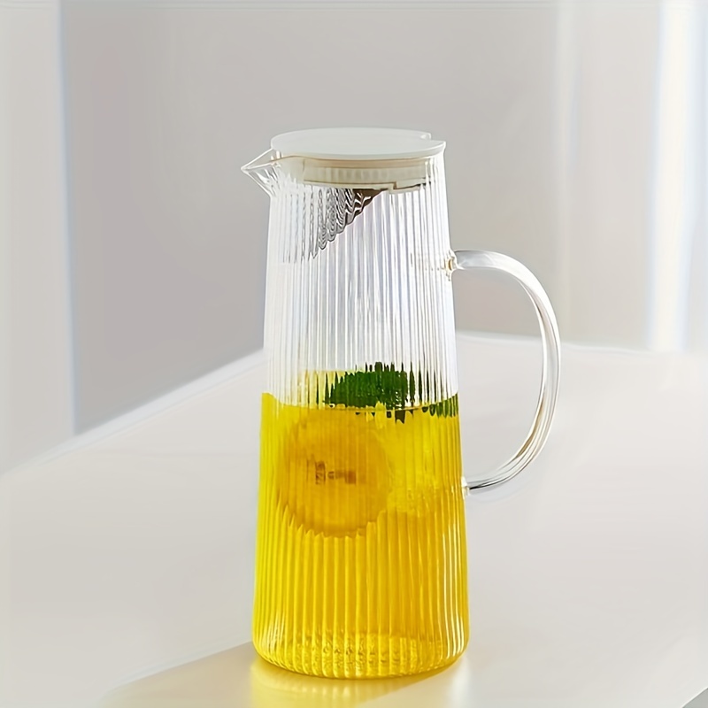 Vertical Stripes Glass Pitcher With Lid Heavy Duty Water - Temu