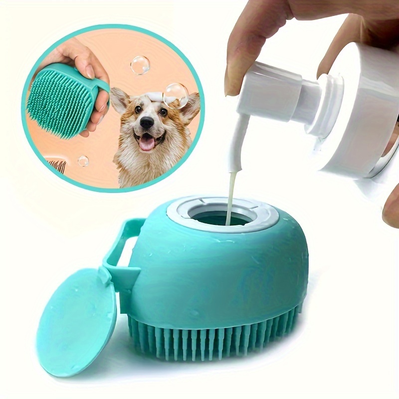 

Pet Shampoo Brush, Silicone Massage Rubber Bath Comb With Shampoo Storage For Dog & Cat Grooming Tool
