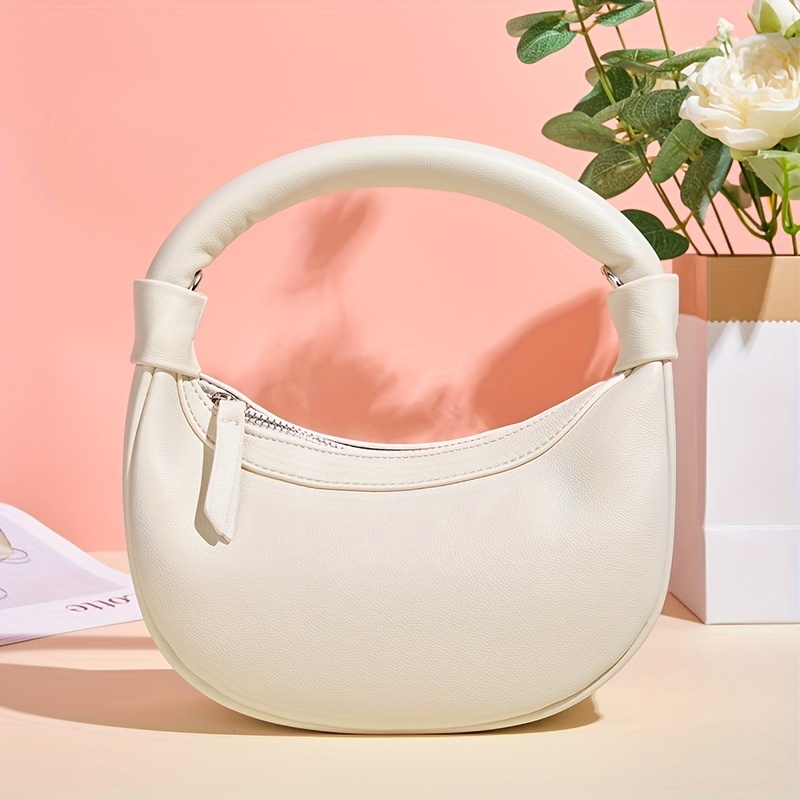 Minimalist Crescent Bag Solid Satchel Zipper Bag