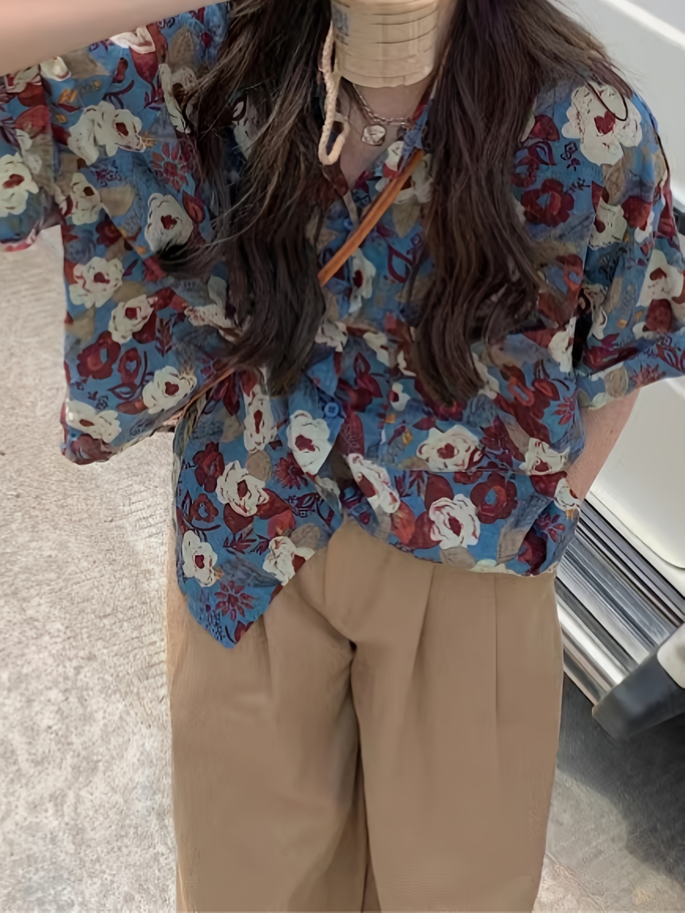 camisa hawaiana retro manga corta mujer estampado floral Temu