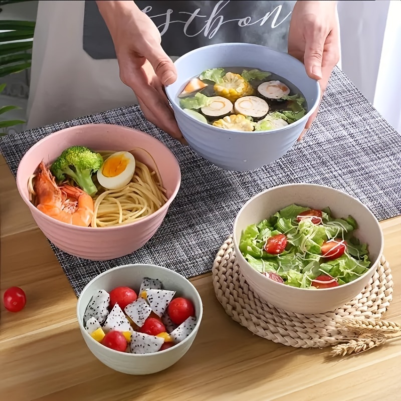 1Set Cute Noodles Bowl with Lid Handle Dinnerware Wheat Straw