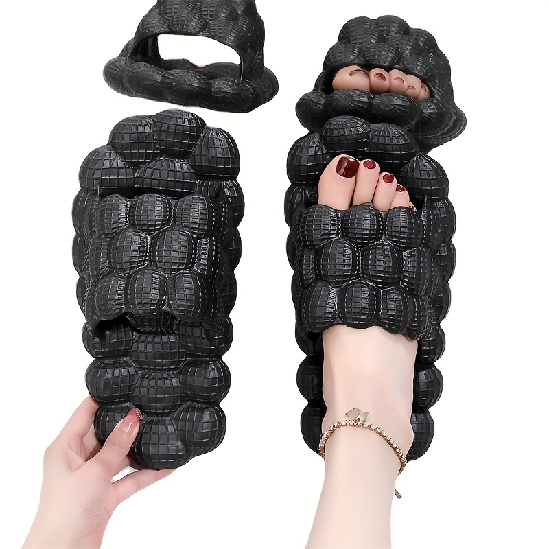 Women's Lychee Pattern Slides Massage Bath Shoes Non Slip Home Slides
