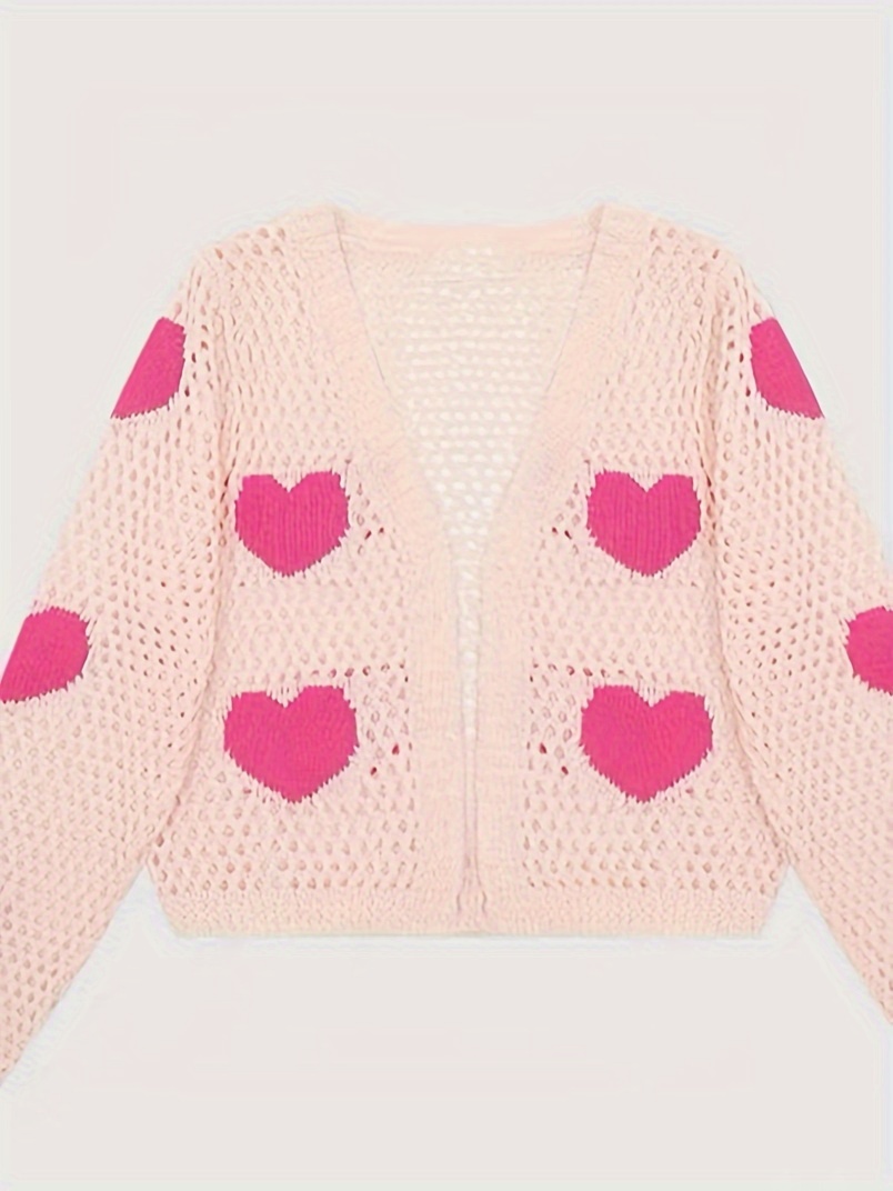 heart pattern open front crochet caardigan valentines day - Temu