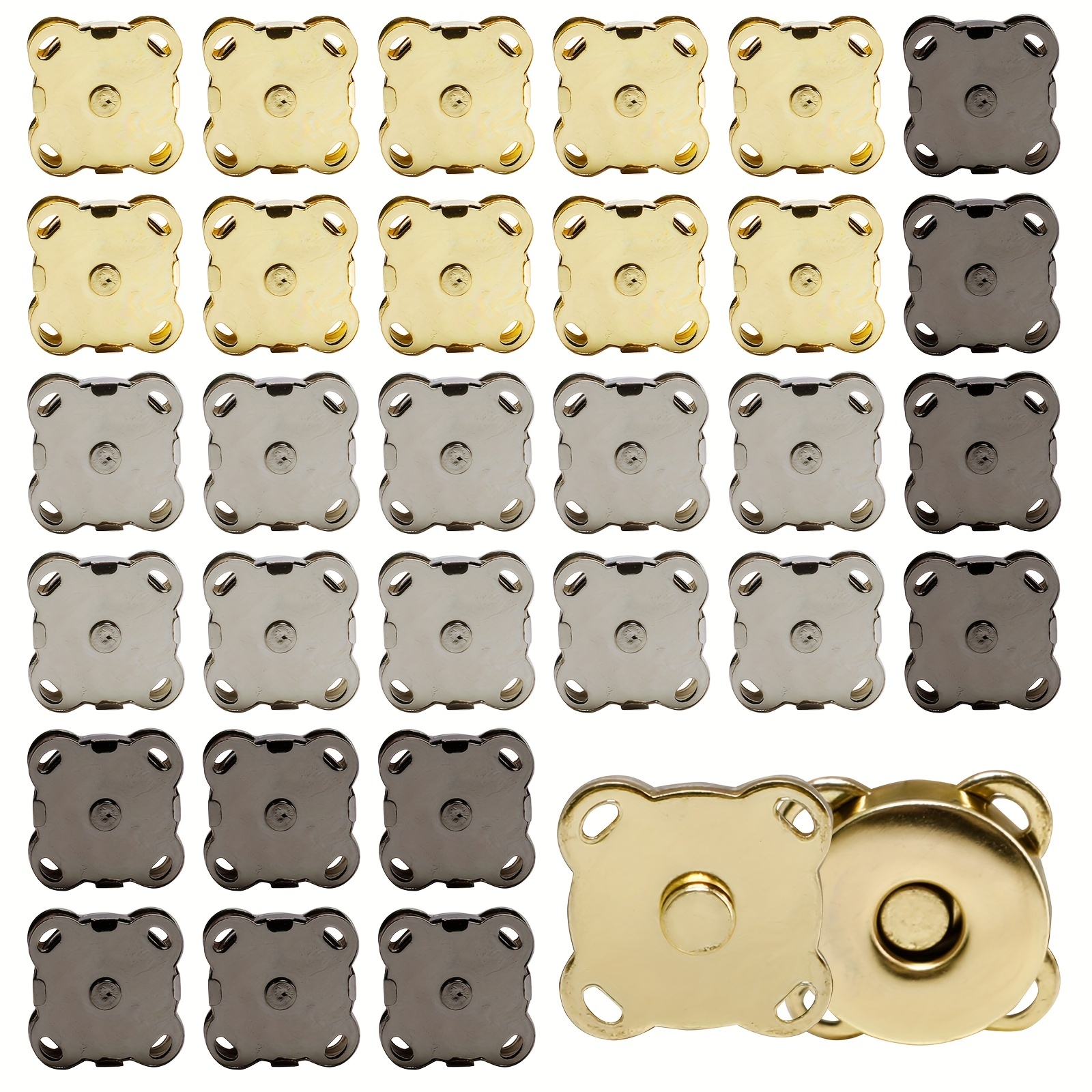 30 Piece Plum Magnetic Snap Buttons for Clothes Purse Handbag Scrapbook  Homemade Sewing Craft (Black+Gold+Silver)
