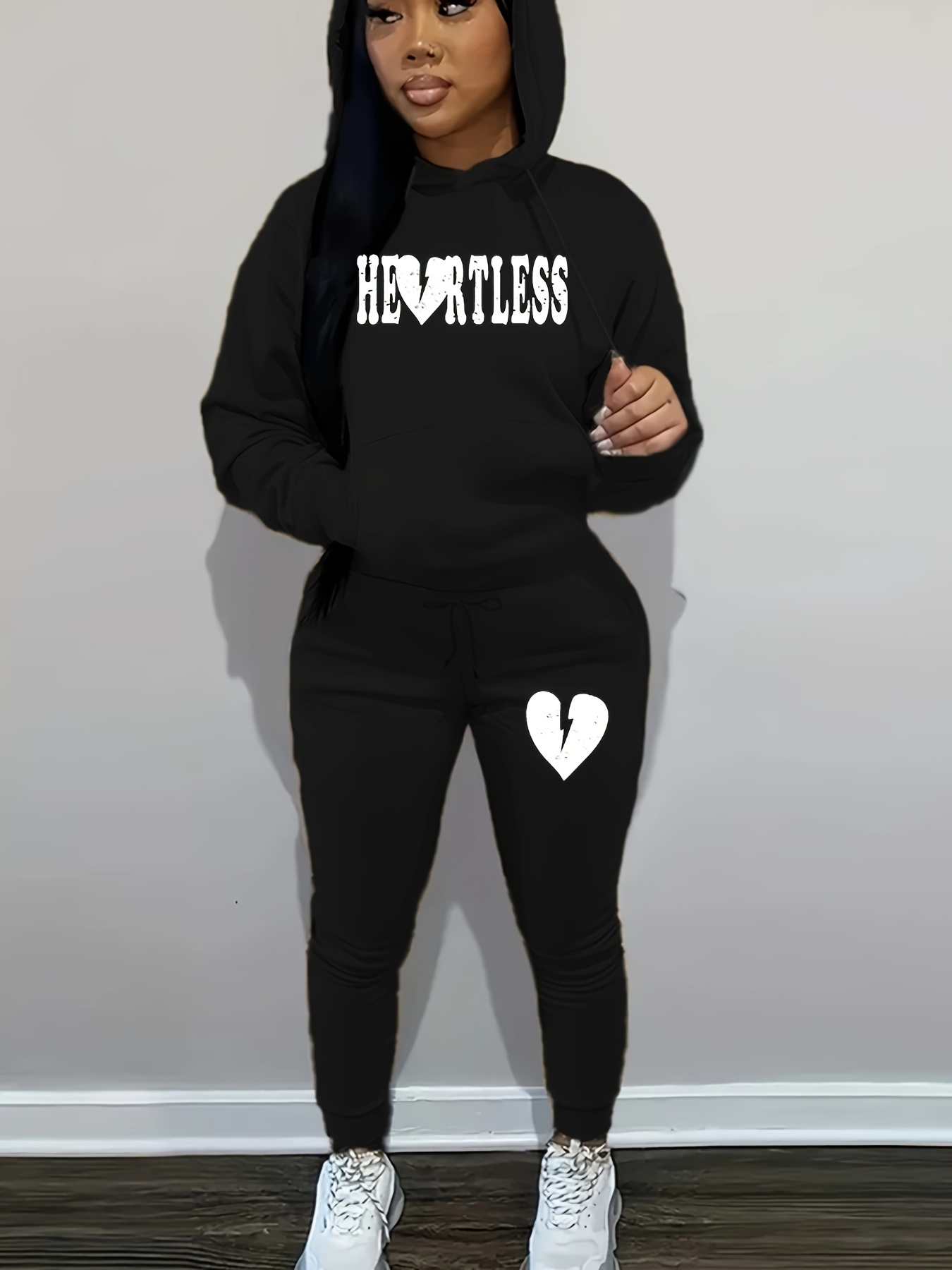 Black Heartless Graphic Printed Sweatpants