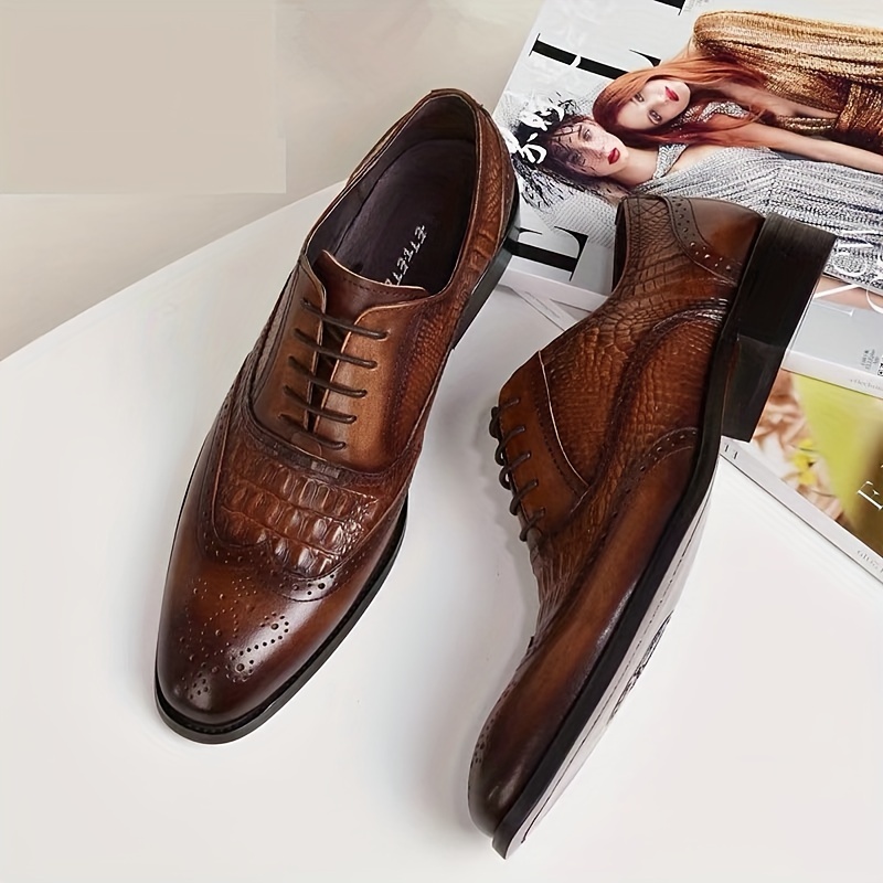 Mens Wingtip Brogue Toe Oxford Shoes Lace Up Front Dress Shoes For Men ...