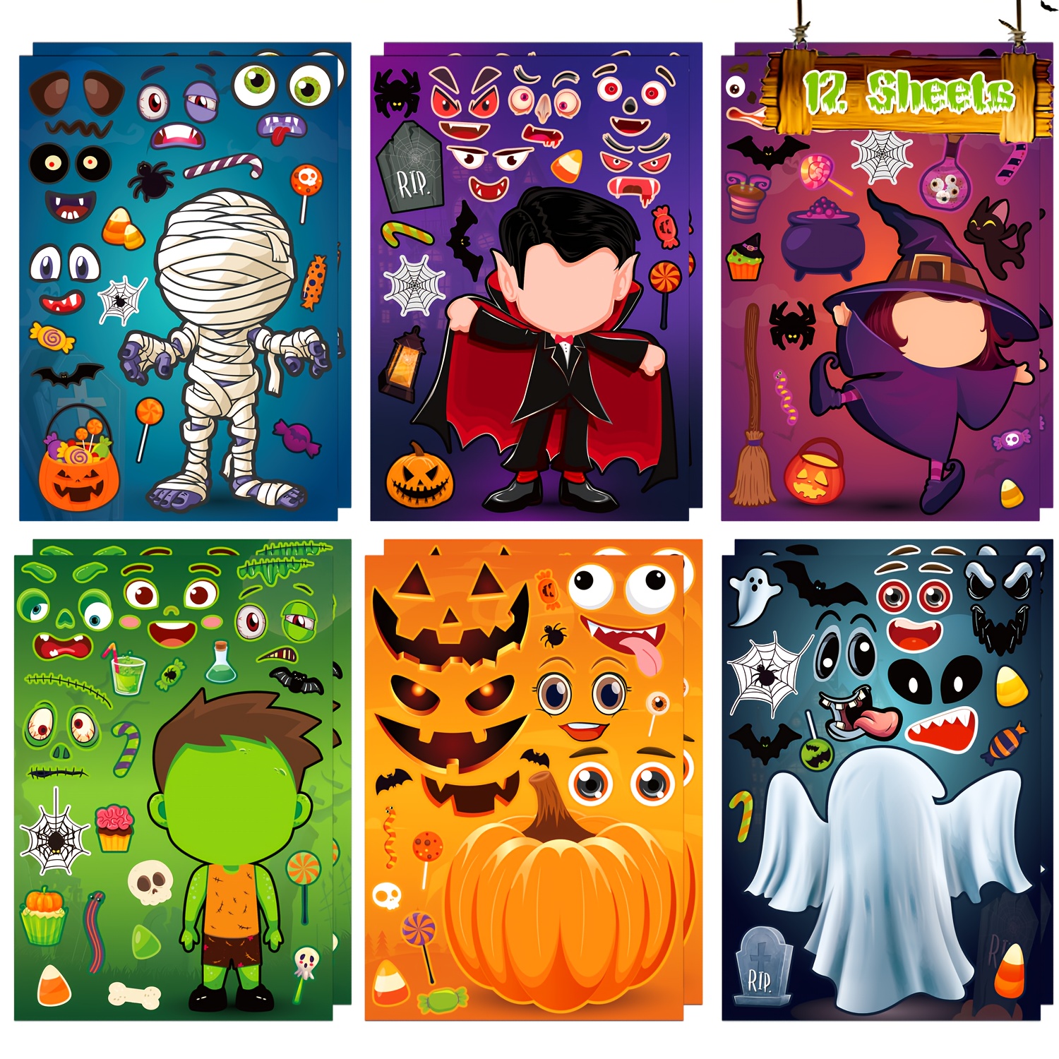 Diy Halloween Party Game Stickers - Pumpkin,, Vampire, Zombie & Designs - Crafting & Decorating