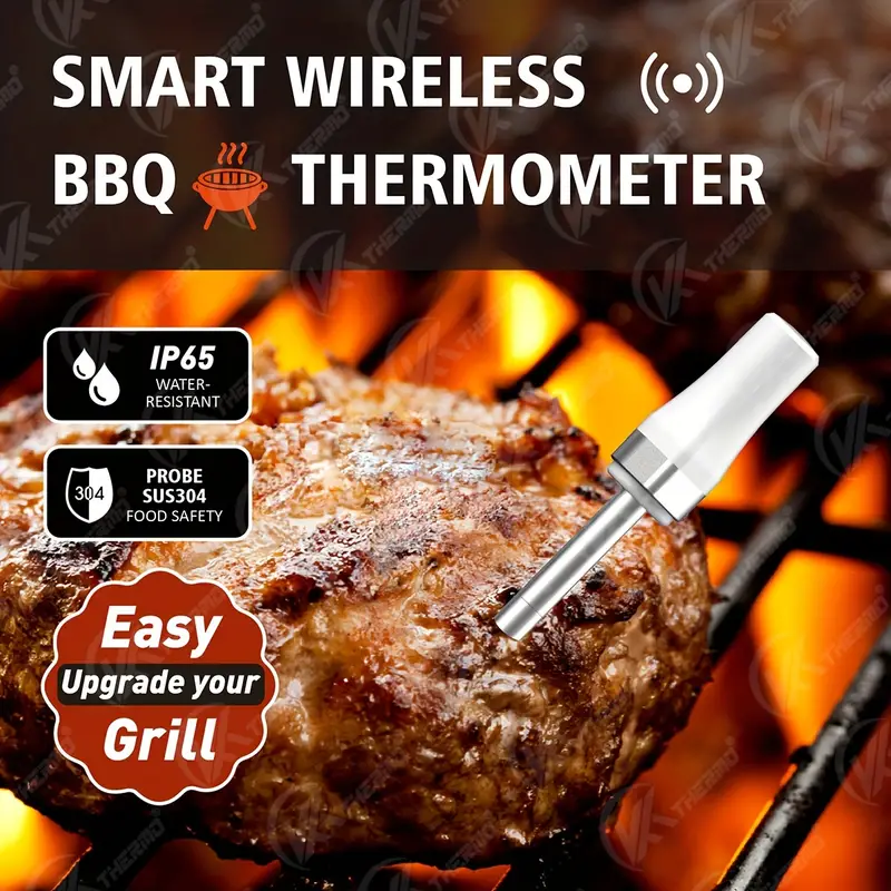 1PC, Wireless Meat Thermometer, Smart Digital BBQ Meat Thermometer For  Cooking, BBQ, Smoker, Grill, Oven Meat Probe For Remote Monitor With APP,  Kitch