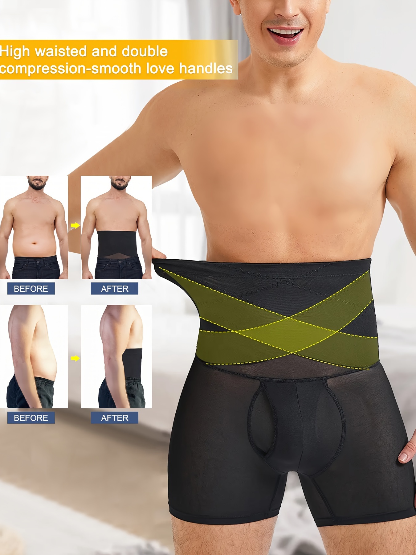 Men Tummy Control Shapewear Shorts, Mens Body Compression Shaper