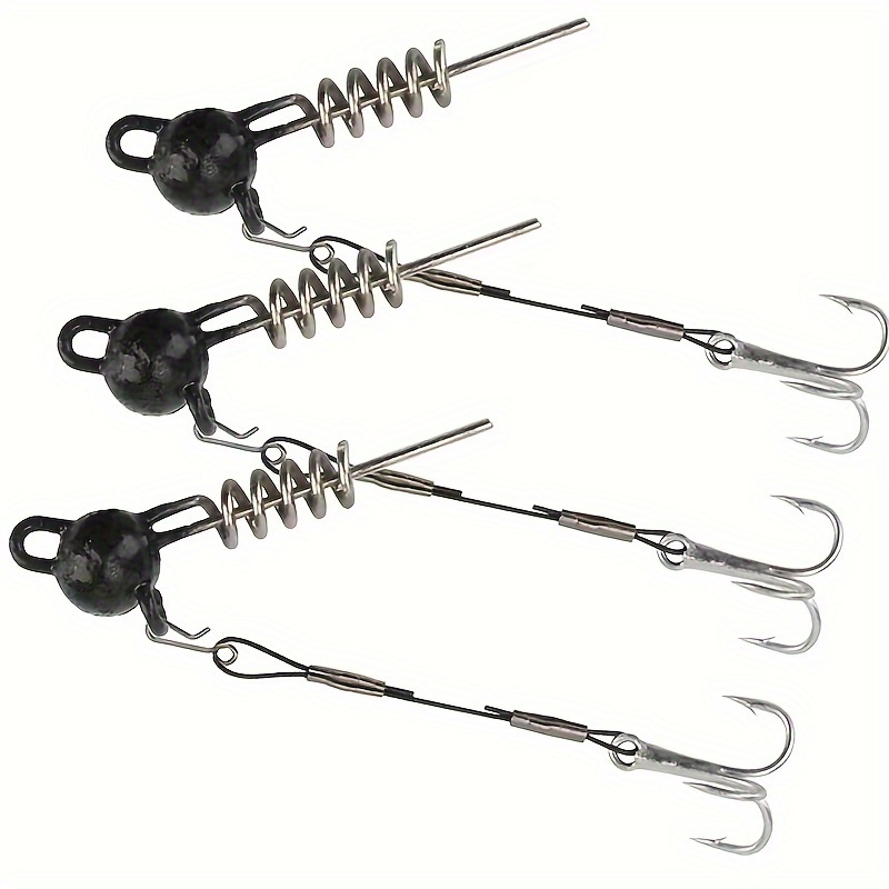 

1set Screwball Jig Head Rig With Hook For Soft Fishing Lures, Treble Hook For Pike Perch Zander Bass, 2 Arms Wire Leaders