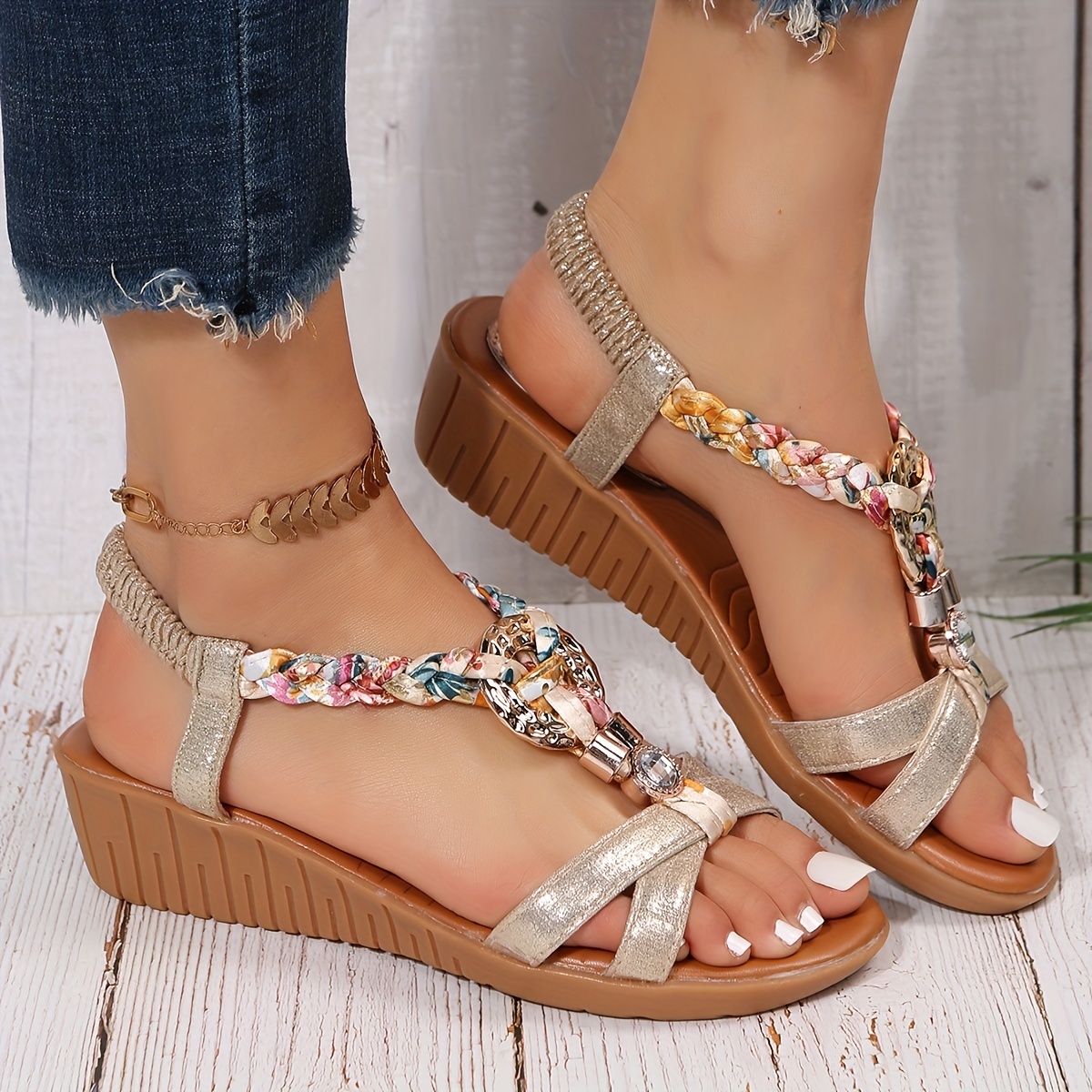 Women's Platform Wedge Sandals Open Toe Elastic Cross Strap - Temu Canada