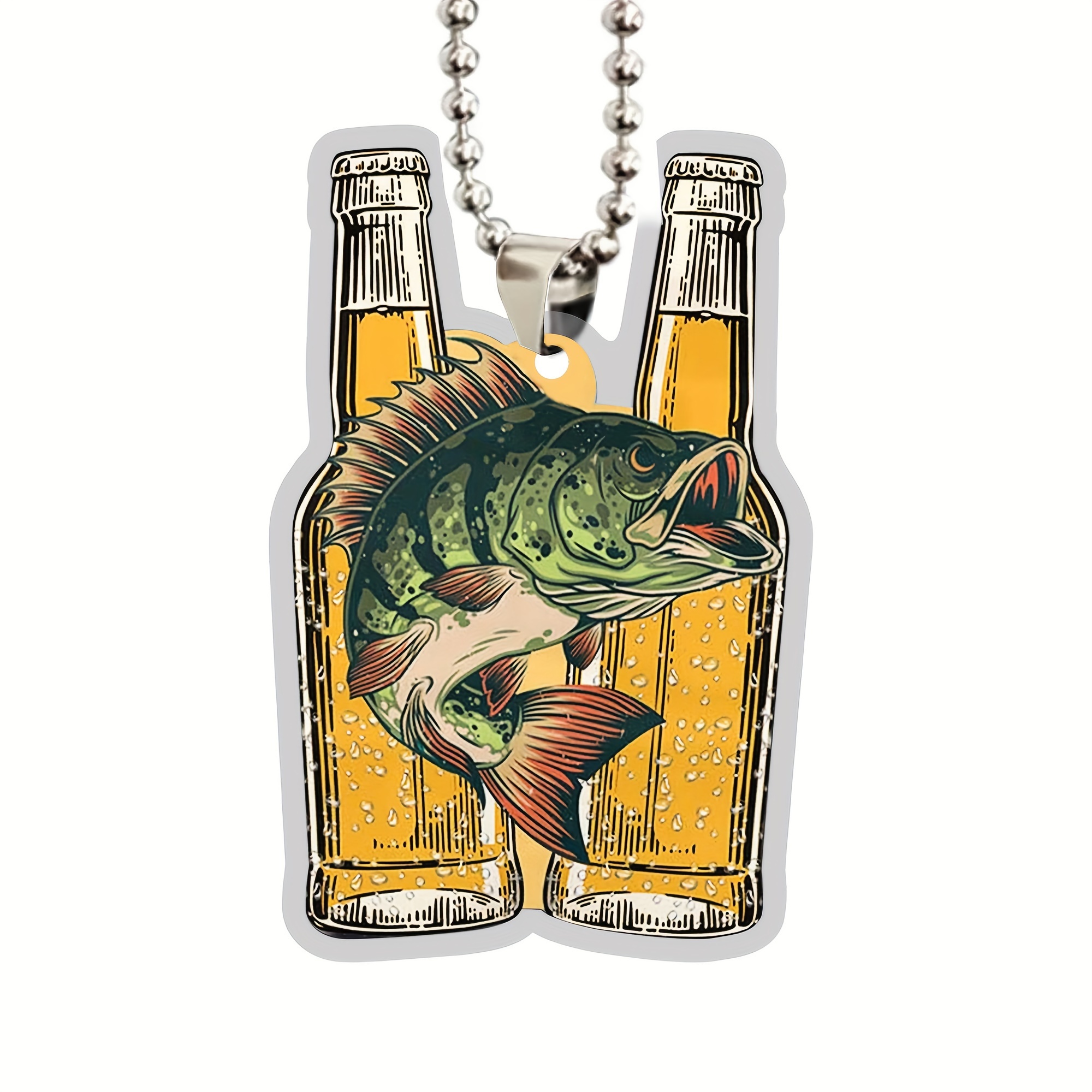 1pc, Fisherman Fishing Beer Fish Car Ornament, 2D Flat Car Rear View Mirror  Accessories, Rearview Mirror Charm, Home Decor, Scene Decor, Theme Party D