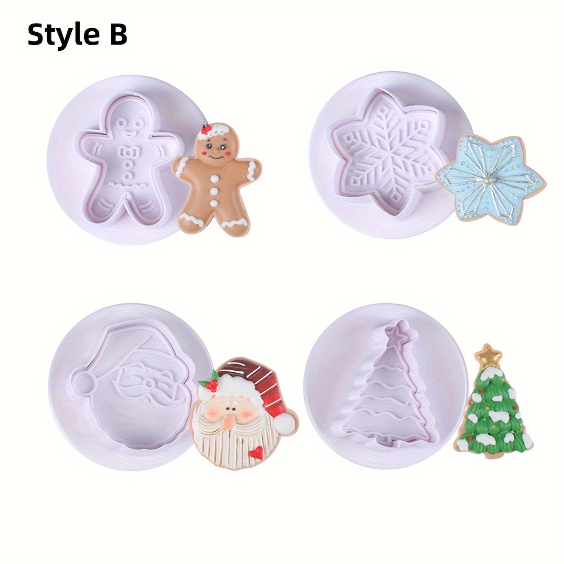 4pcs/Set Christmas Cookie Making Tools Press Decorate Christmas Gift Cake  Plastic Plunger Fondant Dough Cutter