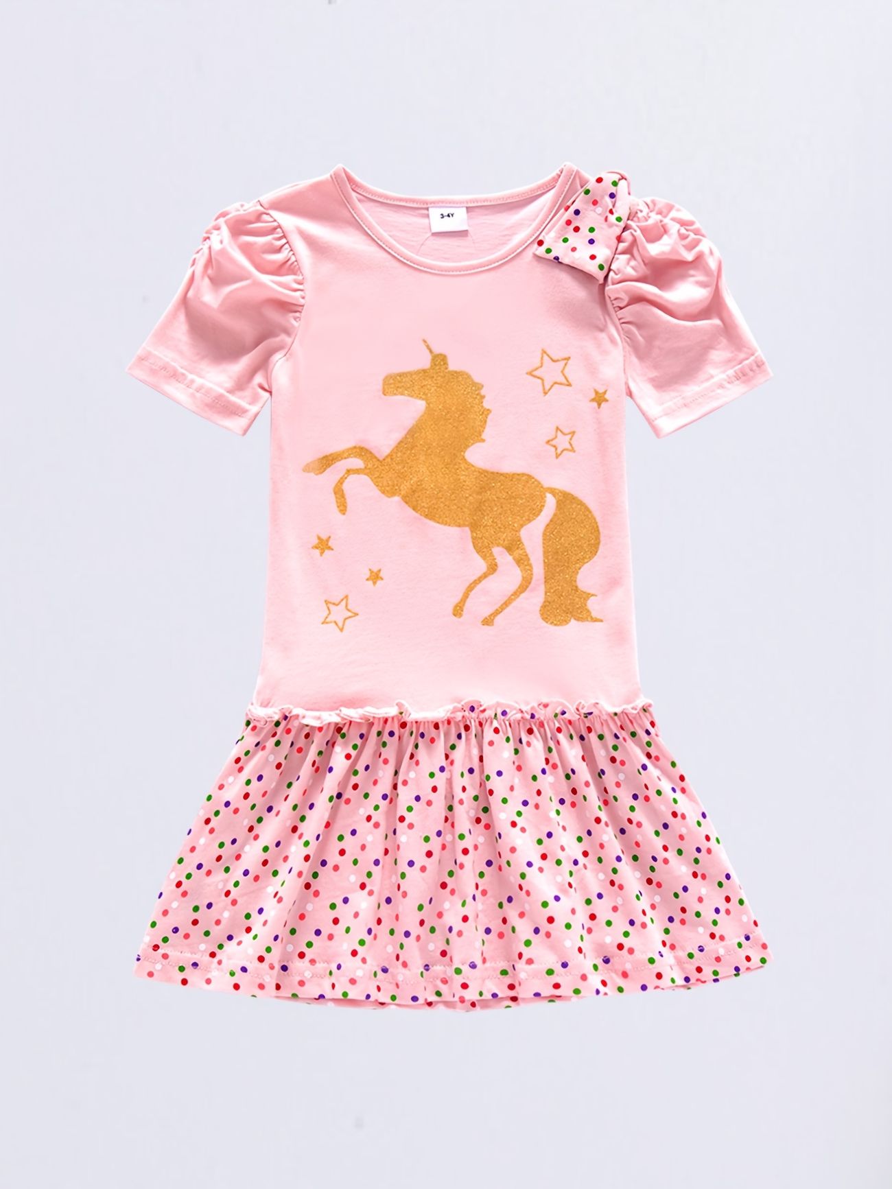 Girls Cute Casual Cartoon Dress With Unicorn Polka Dot Print | Free  Shipping For New Users | Temu
