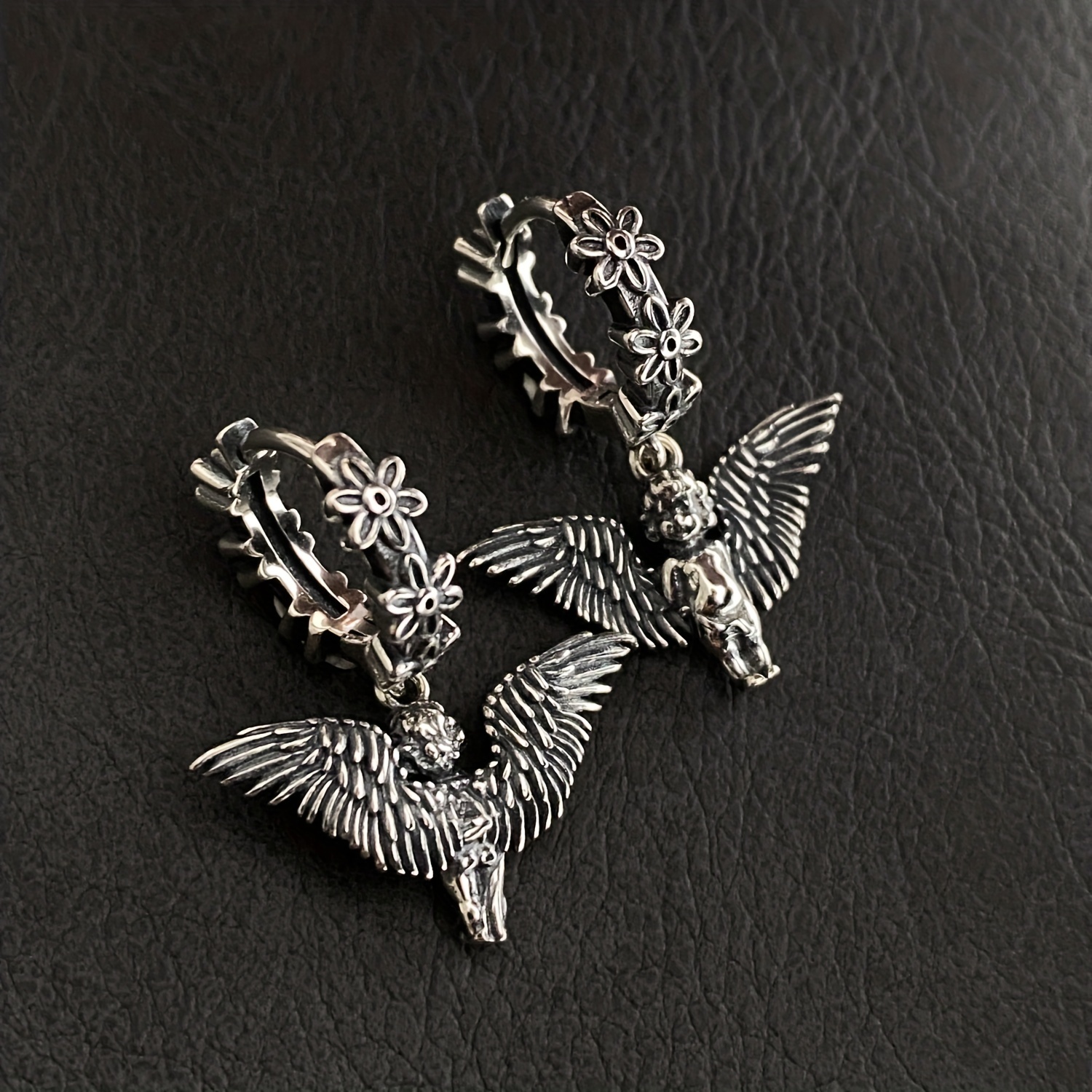 1pair Silvery Mens Gothic Wings Little Boys Dangle Earrings Temu