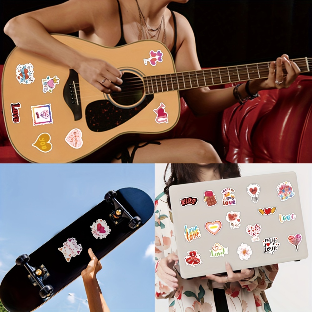50 Pcs Valentines Day Cute Aesthetic Waterproof Stickers for Guitar Water  Bottle