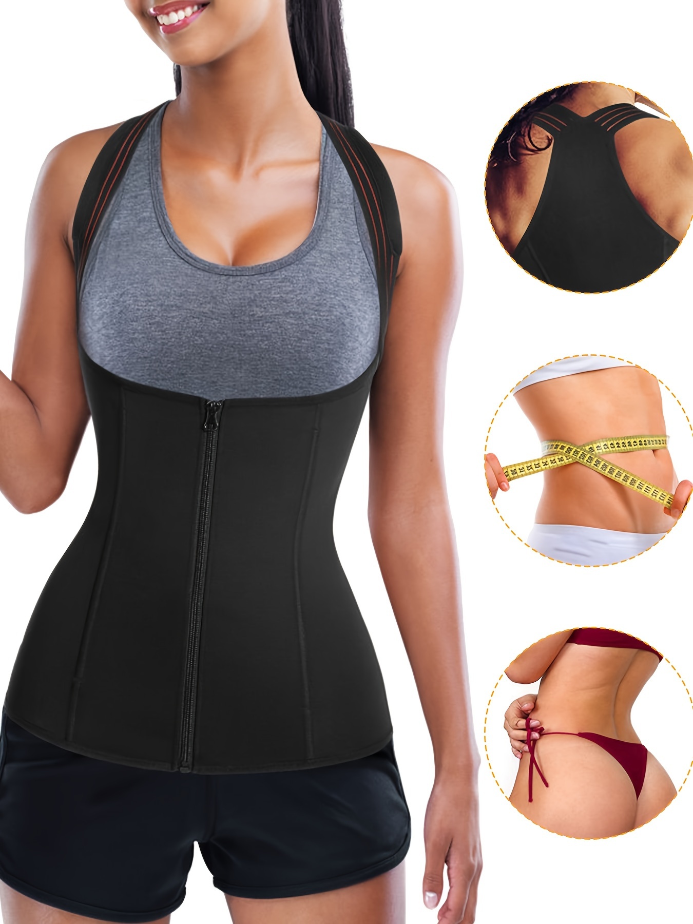 Tummy Control Body Shaper Tank Top Zipper Front Sleeveless - Temu