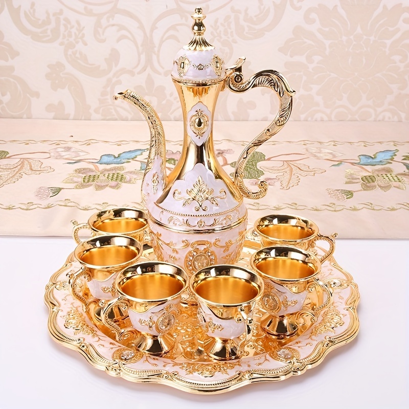 CITZAS Juego de tetera turca vintage, juego de tetera y taza de metal que  incluye bandeja de té, juego de servicio de té para servir té, café, vino