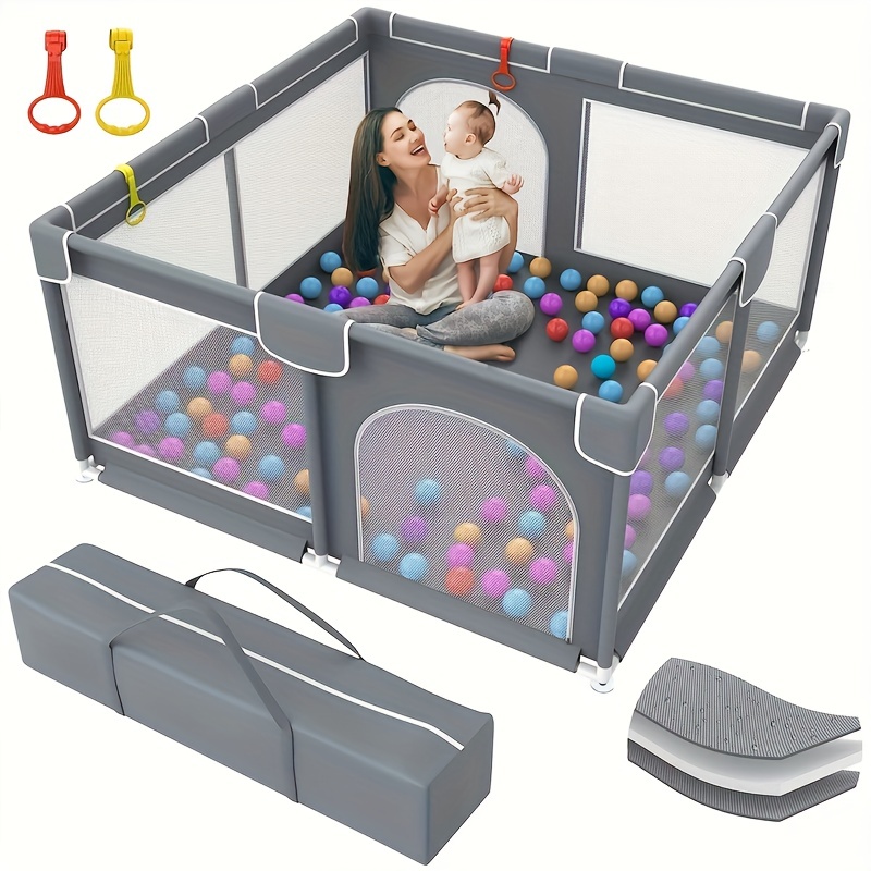 LZQ Grand parc pour bébé - Gris - Avec ventouse stable - Clôture de jeu  transparente et respirante - Barrière de protection stable pour enfants  (150 x