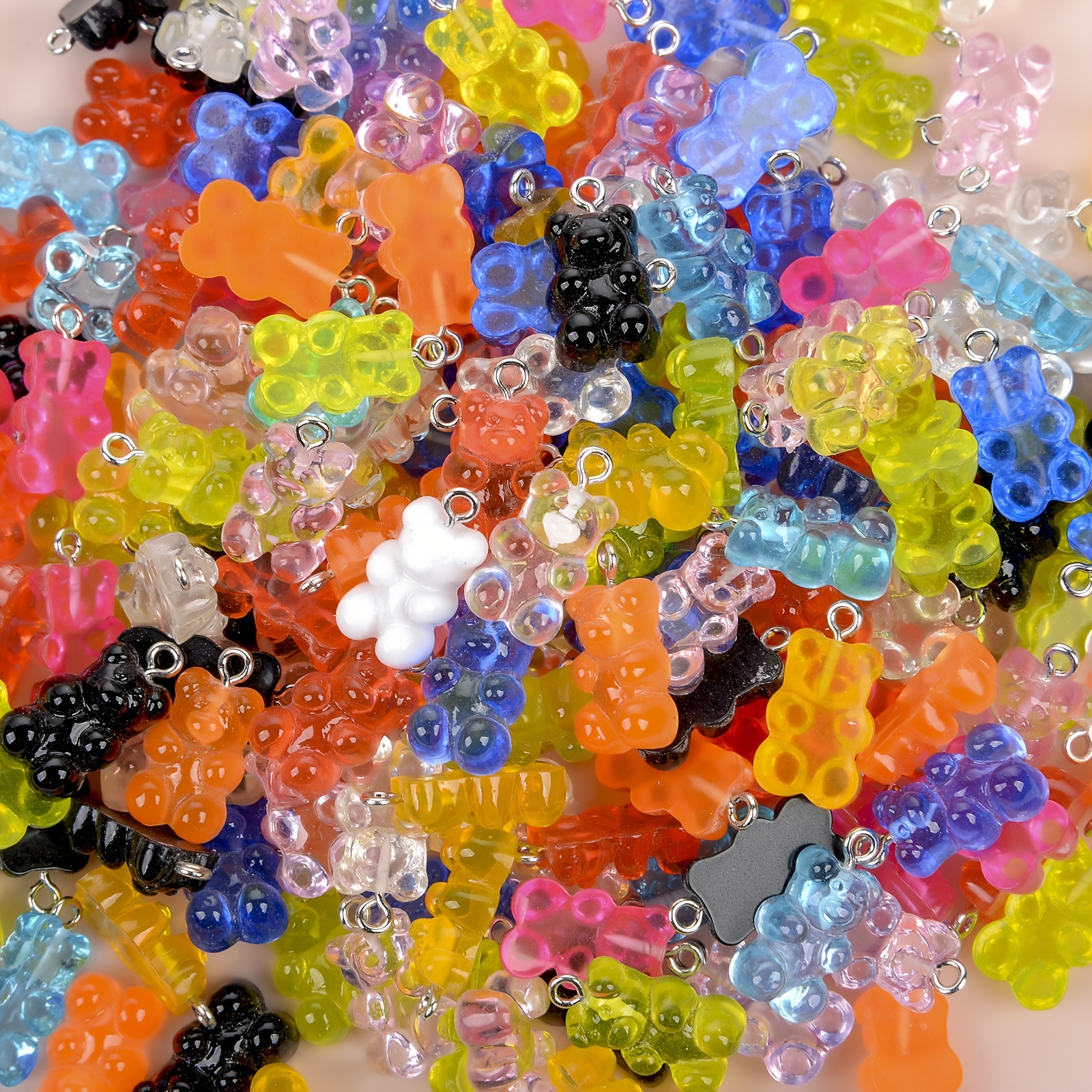 20Pcs Resin Gummy Bear Charms Flatback Necklace Keychain Pendant DIY Making