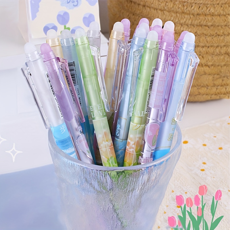 Purple Tulip Erasable Gel Pens Kawaii Gel Pens With Erasers - Temu
