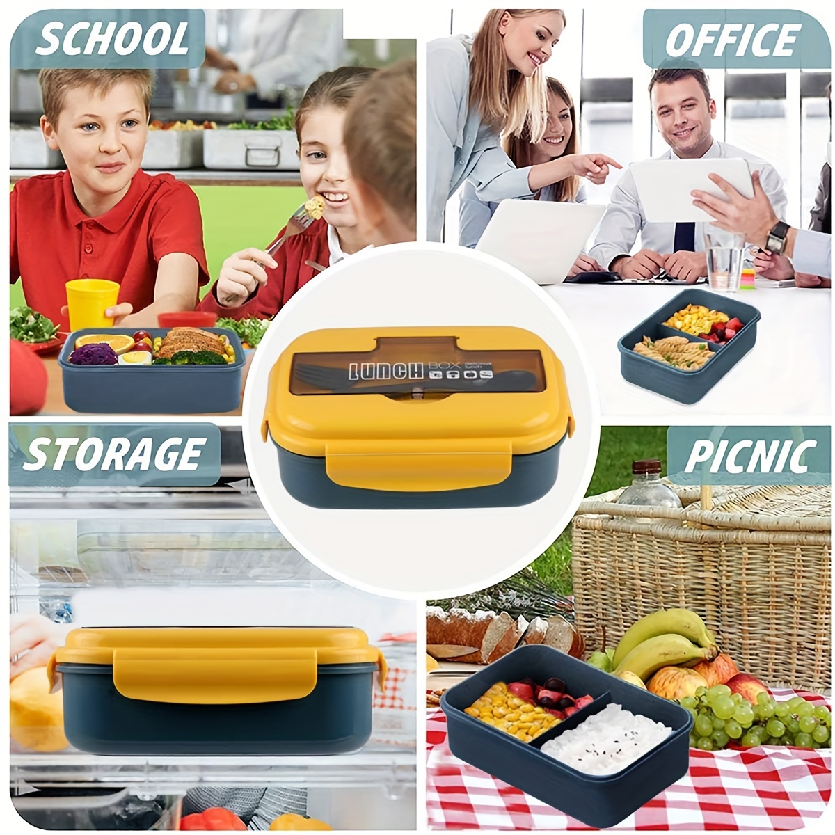 1pc Bento Box Adult Lunch Box 1100ml With Fork And Spoon Ideal