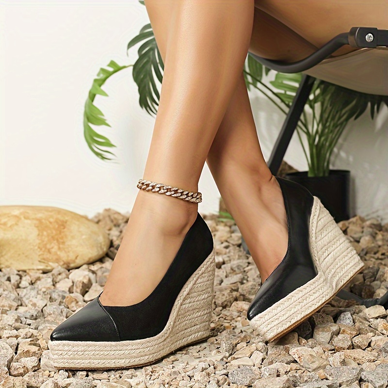 

Women's Solid Color Platform Sandals, Slip On Shallow Mouth Causal Wedge Shoes, Versatile Point Toe Espadrilles Shoes