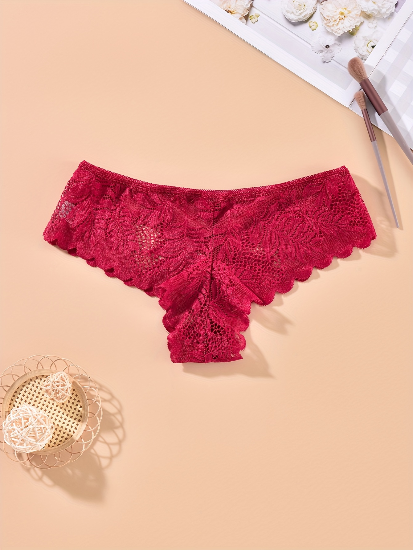 Floral Lace Thongs Scallop Trim Open Crotch Panties Women's - Temu