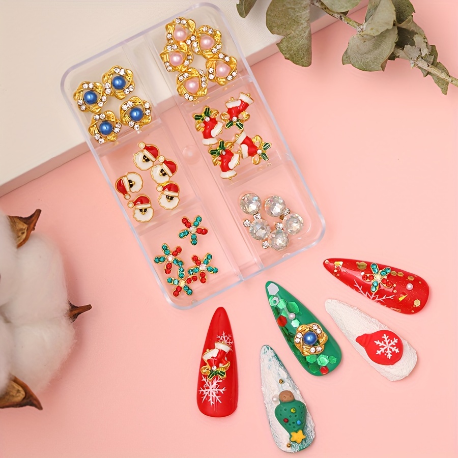 Christmas Nail Art Charms With Rhinestone,3d Alloy Santa Claus Snowflake  Gifts Nail Gem Accessories For Diy Nail Art Decoration,nail Art Stud For  Girls Nail Art Crafts - Temu