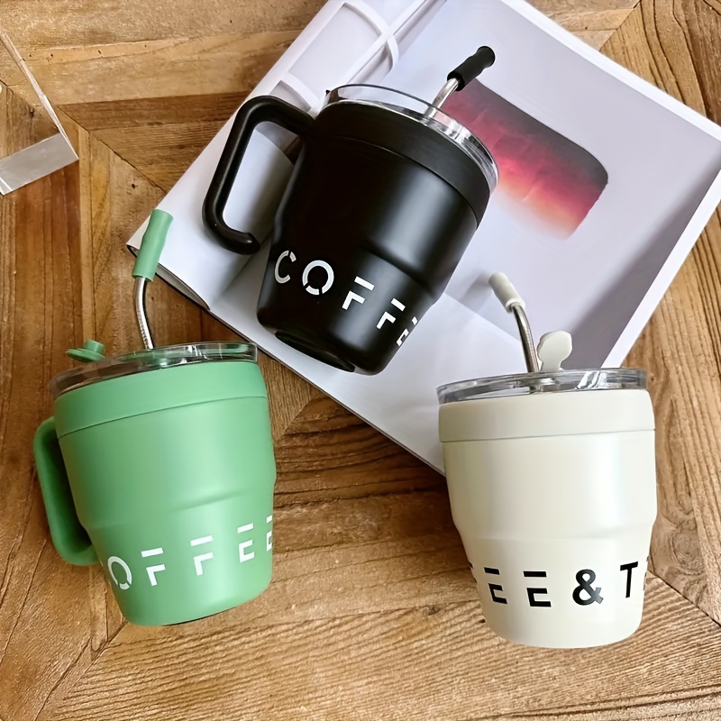 Tumbler Design Coffee Mug With Lid And Straw Stainless Steel - Temu