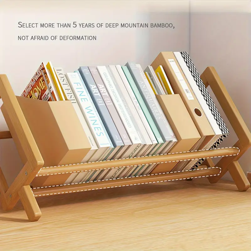 1pc bamboo book stand bookshelf desktop book storage rack with installation tools simple book stand organizing rack suitable for home office and school details 2