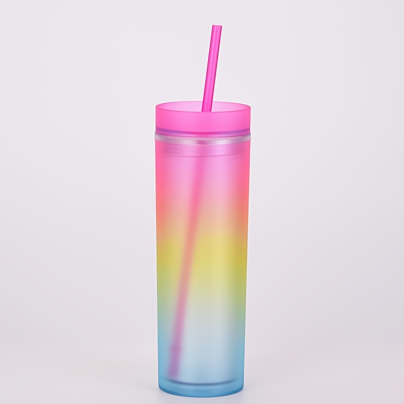 Reusable Double Wall Insulated Acrylic Tumbler Cups with Straw and Lid, 2  Set Package (24 Oz, Clear Straws)