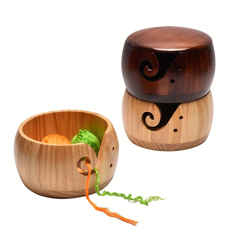 Wooden Wool Storage Bowl Handmade Yarn Storage With Hole - Temu