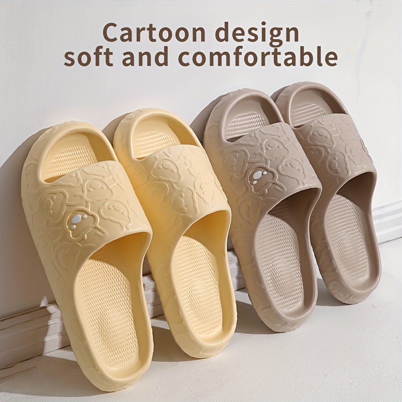 Women Cartoon Bear Decor Beach Slippers 2023 New Men's Summer Casual Soft  Comfy Platform Slides Non-slip Home Bathroom EVA Shoes