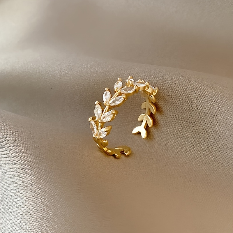 Adjustable Leaf Ring with Sparkling Cubic Zirconia