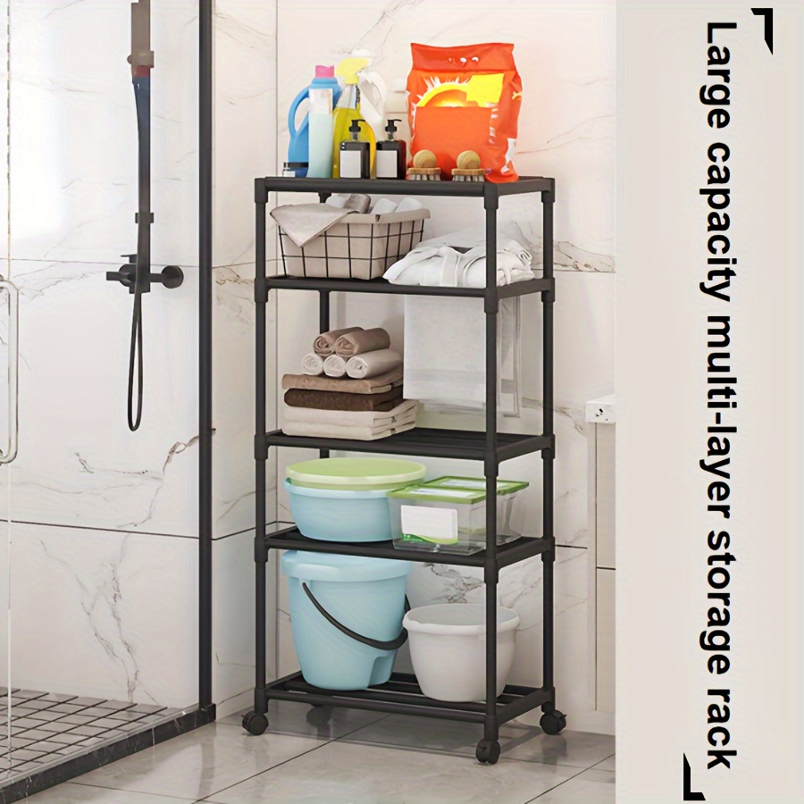 Plastic Multilayer Rack Small 2 Tier Popular Plastic Kitchen Bathroom  Storage Rack With Universal Wheel