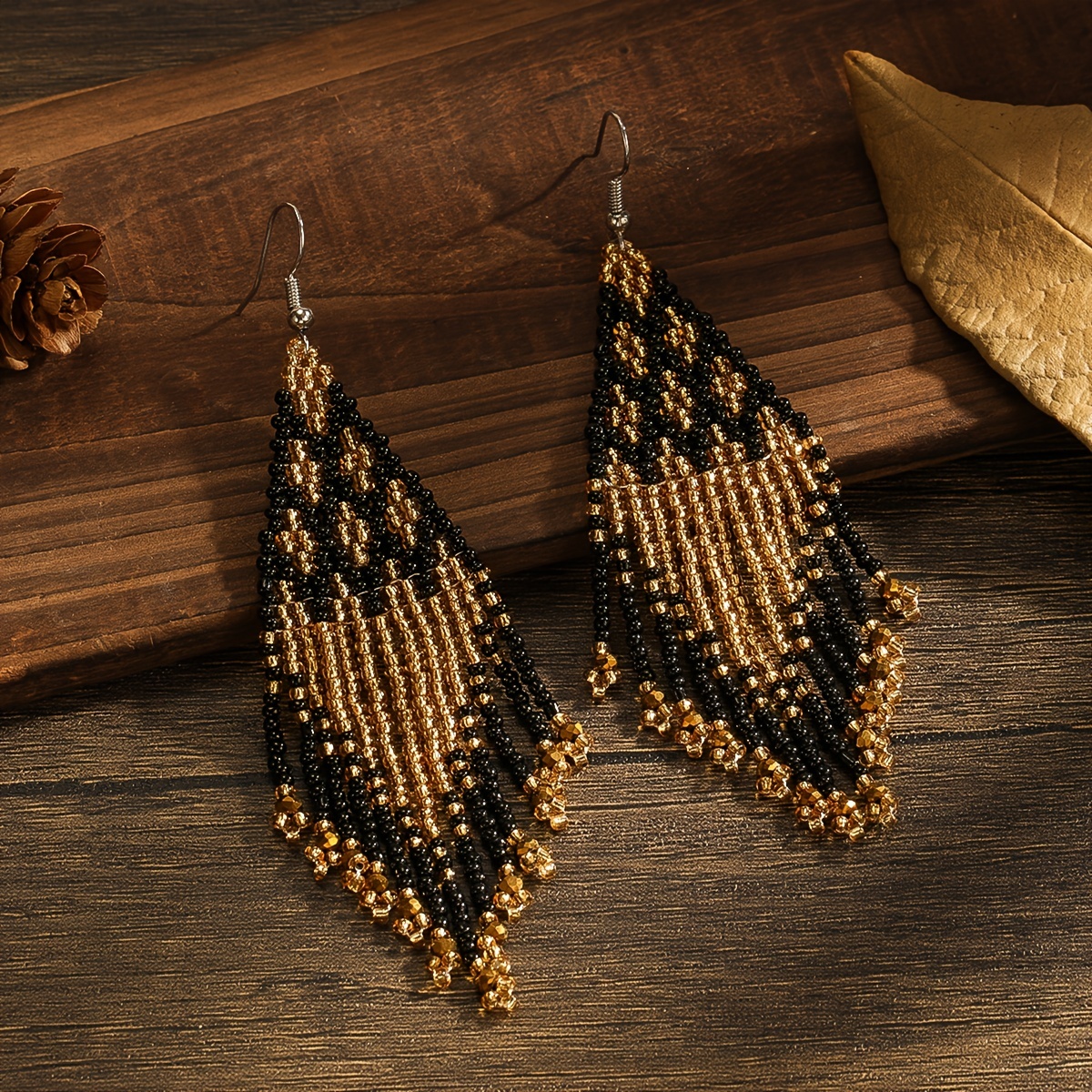 Handmade Vintage Rhombus Beads Tassel Drop Earrings Boho - Temu