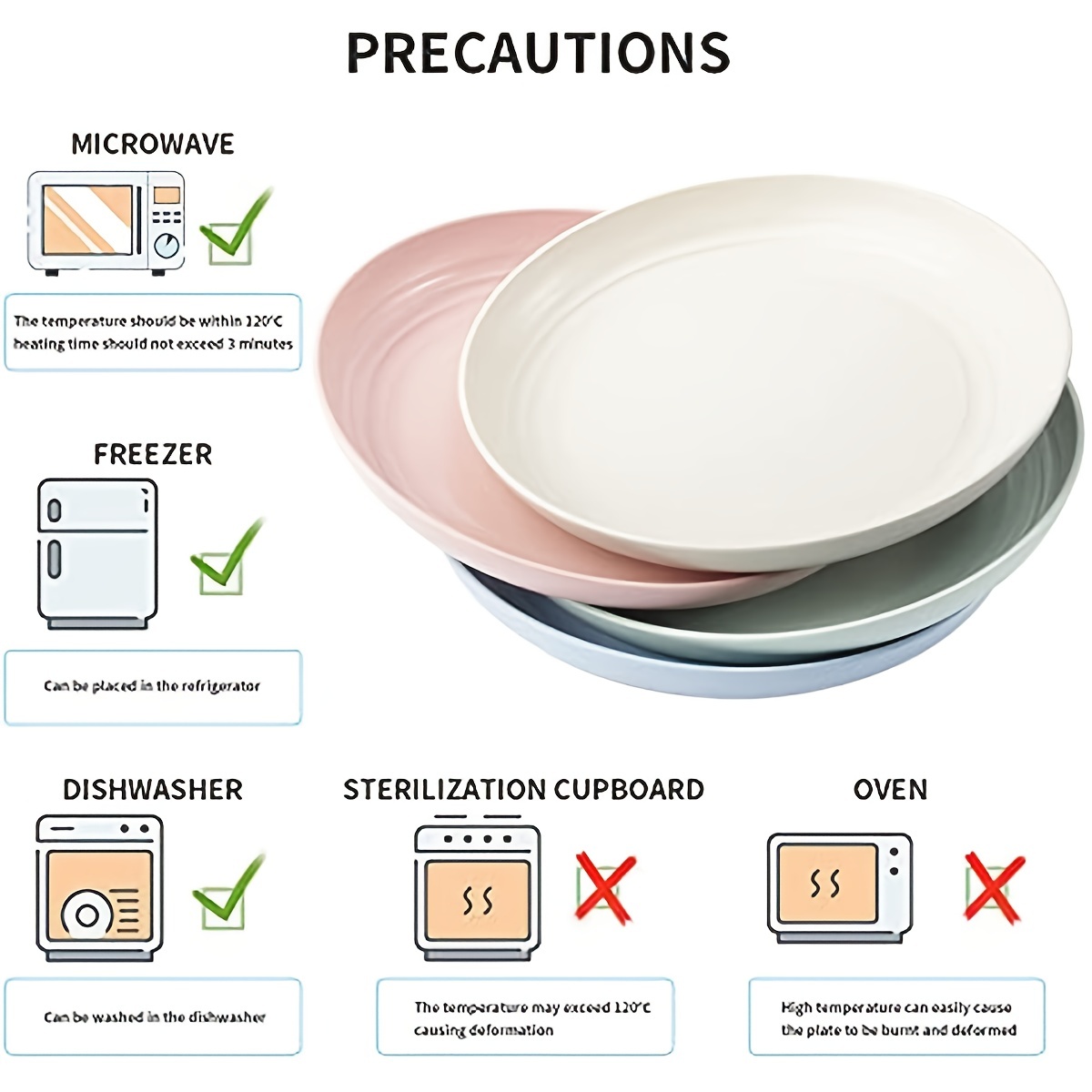 Plastic plates microwave safe and dishwasher safe. Unbreakable, reusable  10 dinner plates. BPA free and eco friendly wheat straw plates and