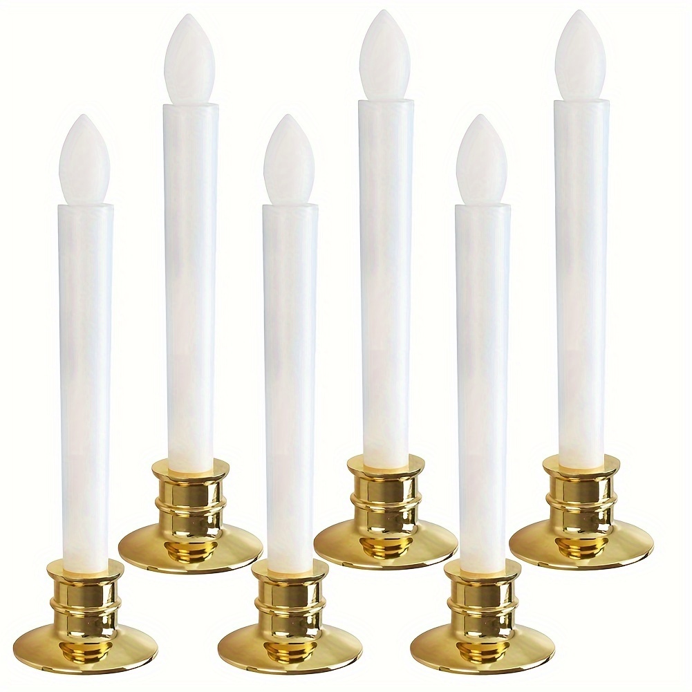 6pcs Led Tapered Candle Lights With Base Flameless Flickering Candle
