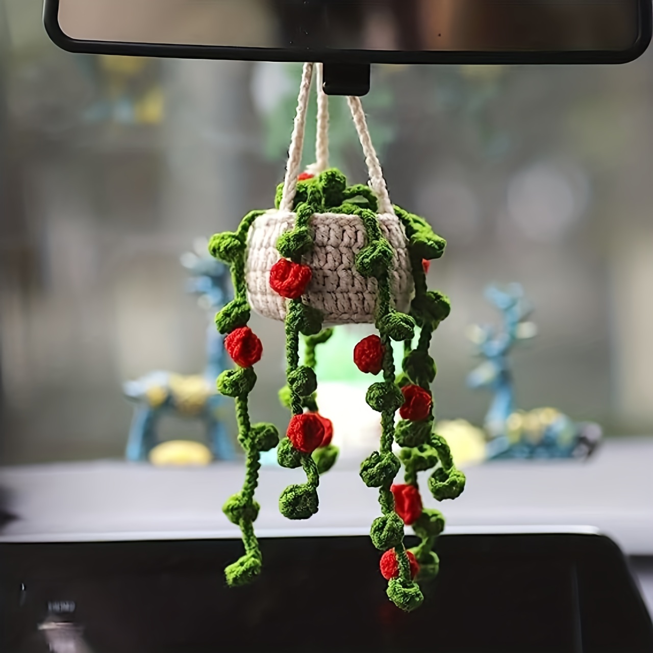 ZHEXYF Plant Car Interior Hanging Ornament, Boho Crochet Hanging