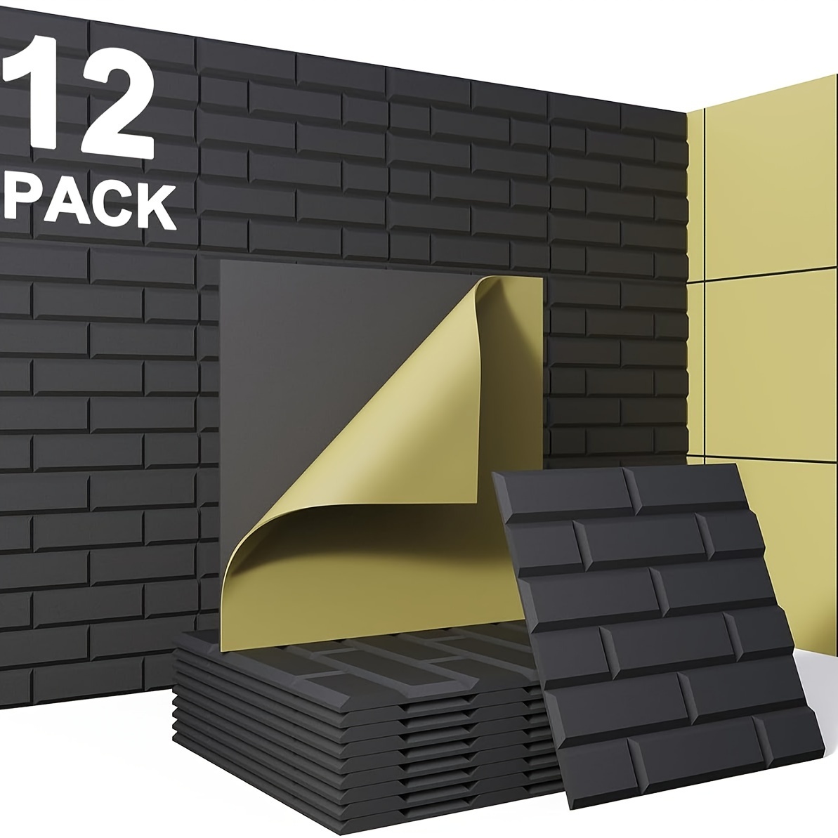12/24pcs Pyramid Studio Mousse Acoustique Panneaux Muraux Insonorisés Cales  Éponge De Traitement D'absorption Avec Adhésifs Double Face, 2''X12''X12