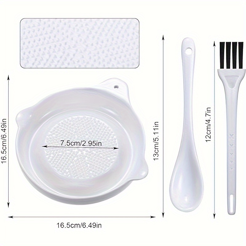 Ceramic Grater Plate Set, With Porcelain Spoon And Brush, For